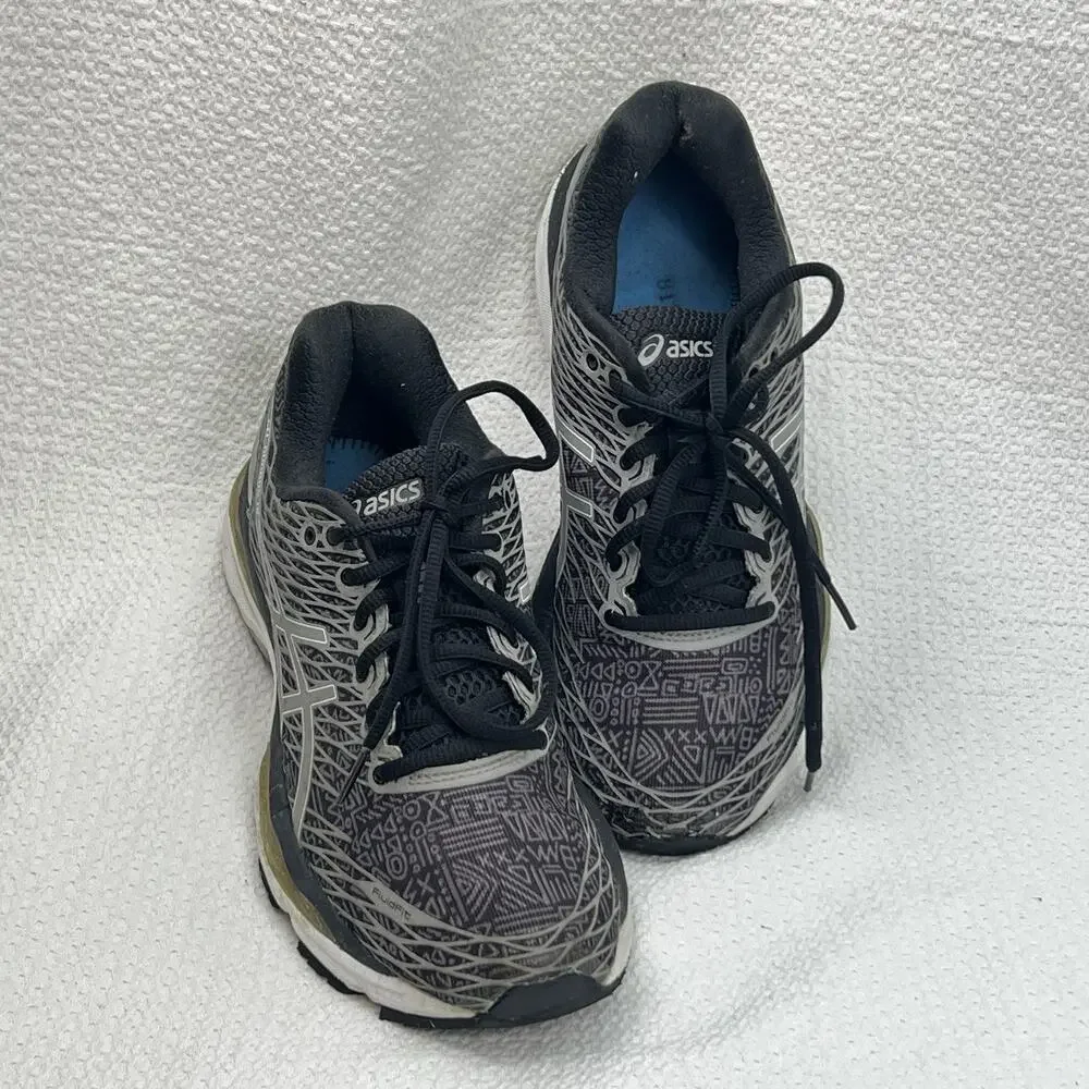 ASICS Gel Nimbus 18 Women’s 8 Black Gray Silver Running Shoes T580N